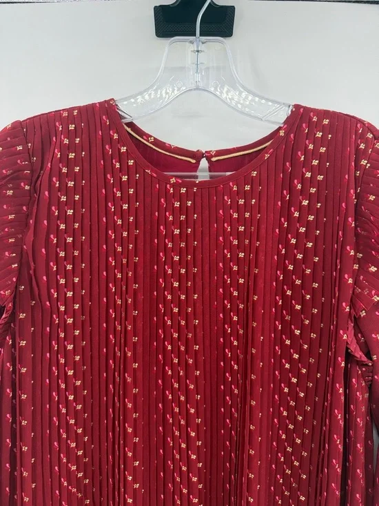 Vineyard Vines Girl's Pleated Long Sleeve Dress - Red/Gold - Large - Picture 3 of 10